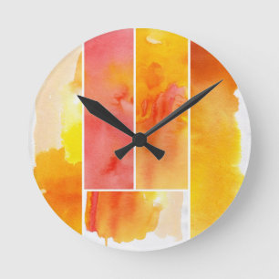 Set of abstract watercolor hand painted round clock
