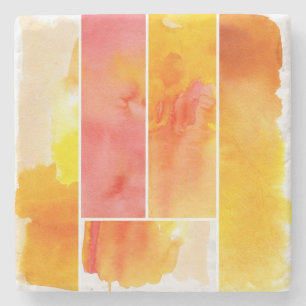 Set of abstract watercolor hand painted stone coaster
