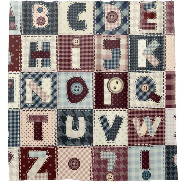 Set of alphabets letters in patchwork style. May b Shower Curtain (Front)