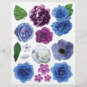 Set of Blue and Purple Faux Flowers for Crafts