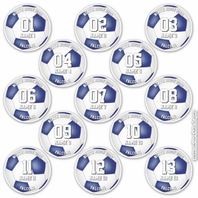 set of blue white team colors 13 soccer players (Front)