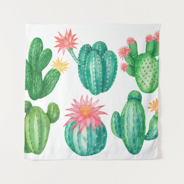 Set of cacti with flowers. Isolated elements on a  Tapestry (Front)