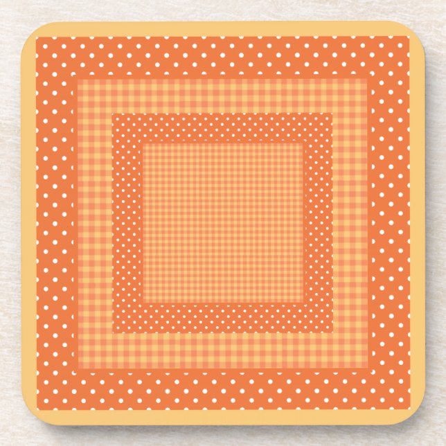Set of Coasters: Orange Checks and Polka Dots Coaster (Front)