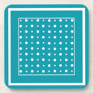 Set of Coasters, Polka Dots, White on Teal Coaster