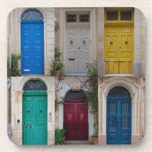 Set of colorful front doors in Malta Coaster