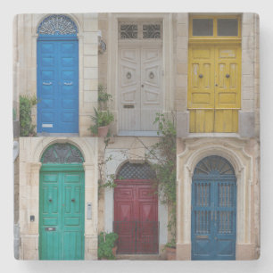 Set of colorful front doors in Malta Stone Coaster