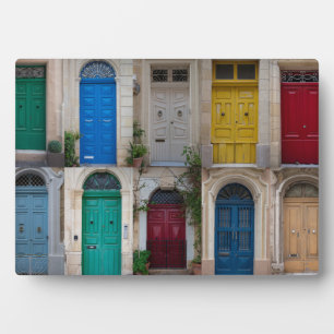 Set of colourful front doors in Malta Plaque