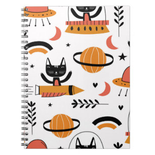 Set of cute cat illustration vintage design art. F Notebook