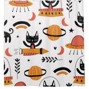 Set of cute cat illustration vintage design art. F Shower Curtain
