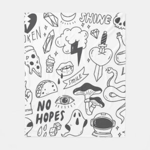 Set of cute graffiti doodle fleece blanket