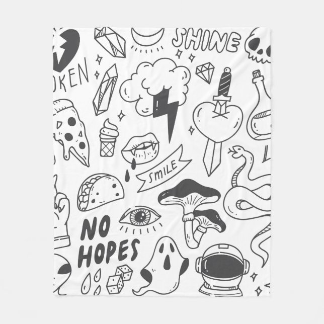 Set of cute graffiti doodle fleece blanket (Front)
