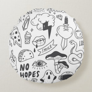 Set of cute graffiti doodle round cushion