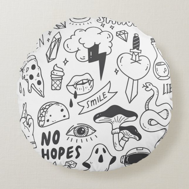Set of cute graffiti doodle round cushion (Front)