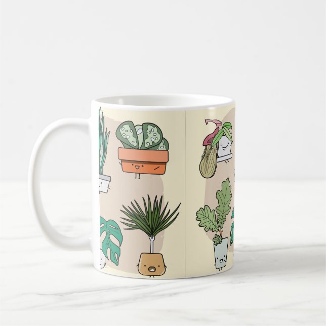 Set of cute house plants in pots. Colourful botani Coffee Mug (Left)