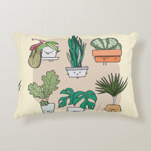 Set of cute house plants in pots. Colourful botani Decorative Cushion