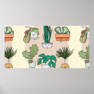 Set of cute house plants in pots. Colourful botani Poster