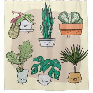 Set of cute house plants in pots. Colourful botani Shower Curtain