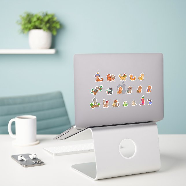 set of cute jungle animals  (Laptop On Desk)