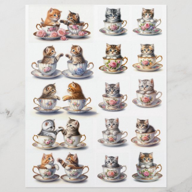 Set of Dariling Kittens sitting in Floral Teacups (Front)