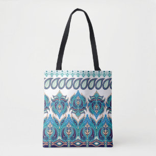 Set of dark seamless vintage borders. Floral paisl Tote Bag