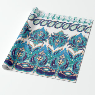 Set of dark seamless vintage borders. Floral paisl Wrapping Paper
