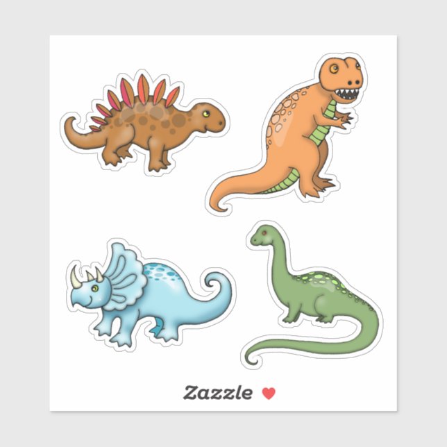 Set of Dinosaur Stickers Cute T-Rex Brontosaurus (Sheet)