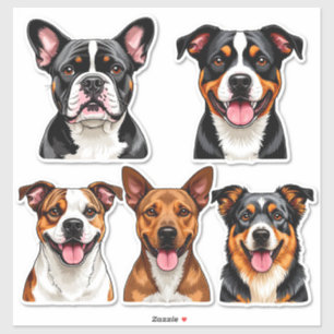 Set of Dogs stickers with Detailed Face