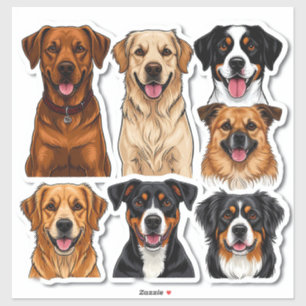 Set of Dogs stickers with Detailed Face
