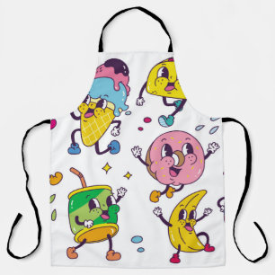 Set of food and drink in retro cartoon style illus apron