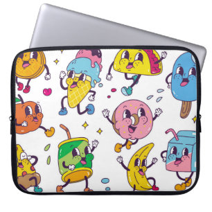Set of food and drink in retro cartoon style illus laptop sleeve