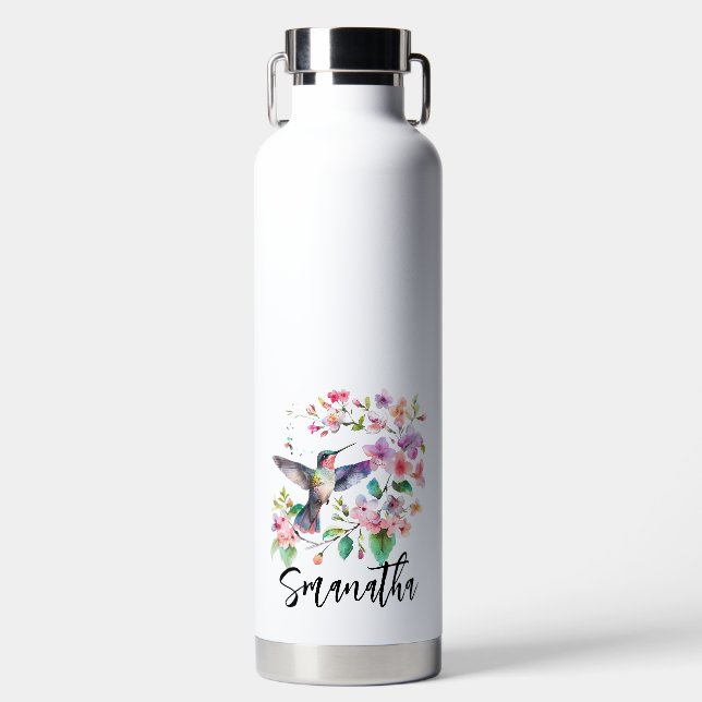 Set Of Four Hummingbirds Floral Wreath Water Bottle (Front)