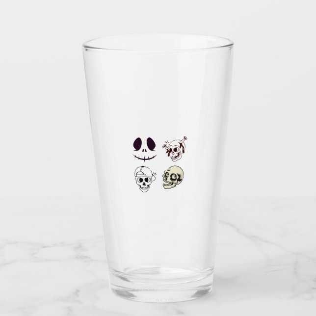 Set of Four Unique Skull Illustrations Glass (Front)