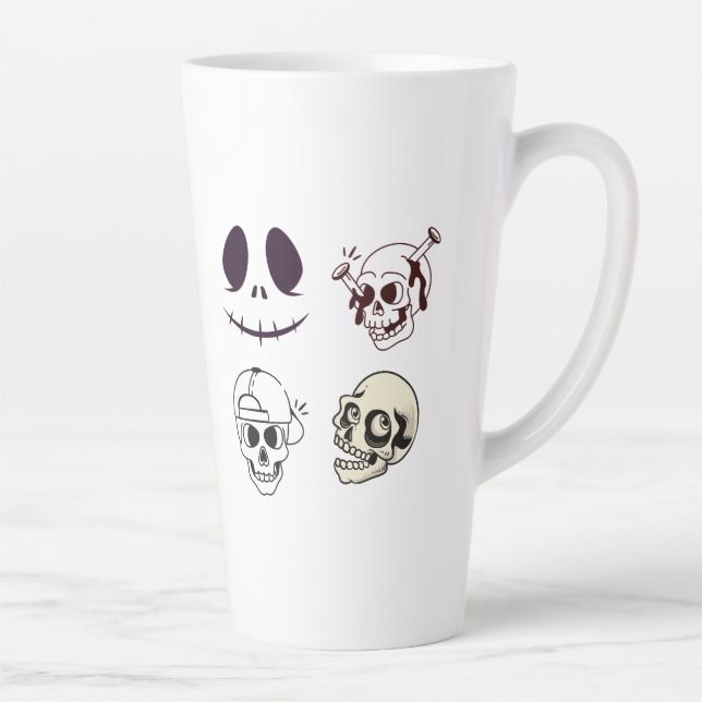 Set of Four Unique Skull Illustrations Latte Mug (Right)