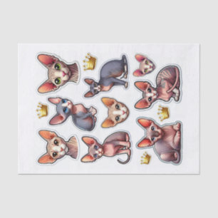 Set of Hairless Sphynx Cats and Crowns Tissue Paper