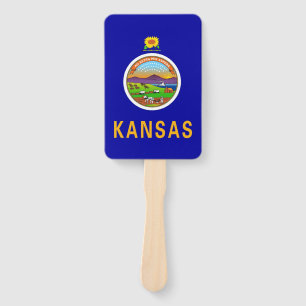 Set of hand fan with flag of Kansas State, USA