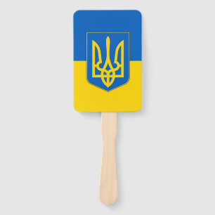 Set of hand fan with flag of Ukraine
