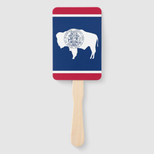 Set of hand fan with flag of Wyoming, USA
