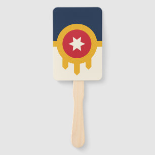 Set of hand fans with flag of Tulsa, Oklahoma