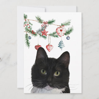 Set of Holiday Note Cards 5x7 Tuxedo Cat