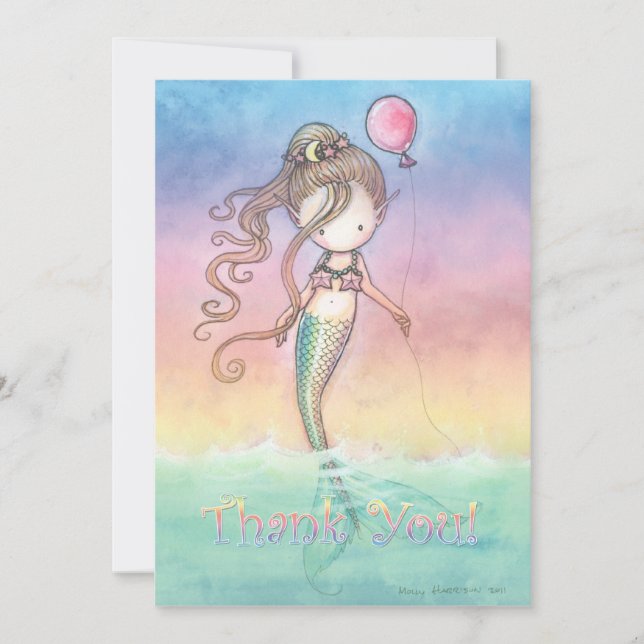 Set of Mermaid Birthday Thank You Notes (Front)