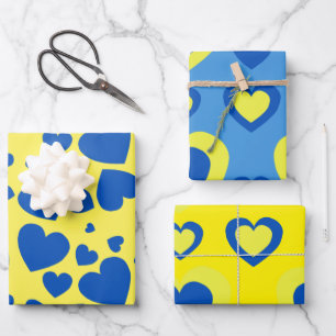 Set of Paper Sheets Hearts blue and yellow 
