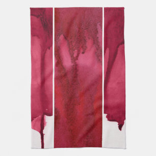 Set of red watercolor abstract hand painted tea towel
