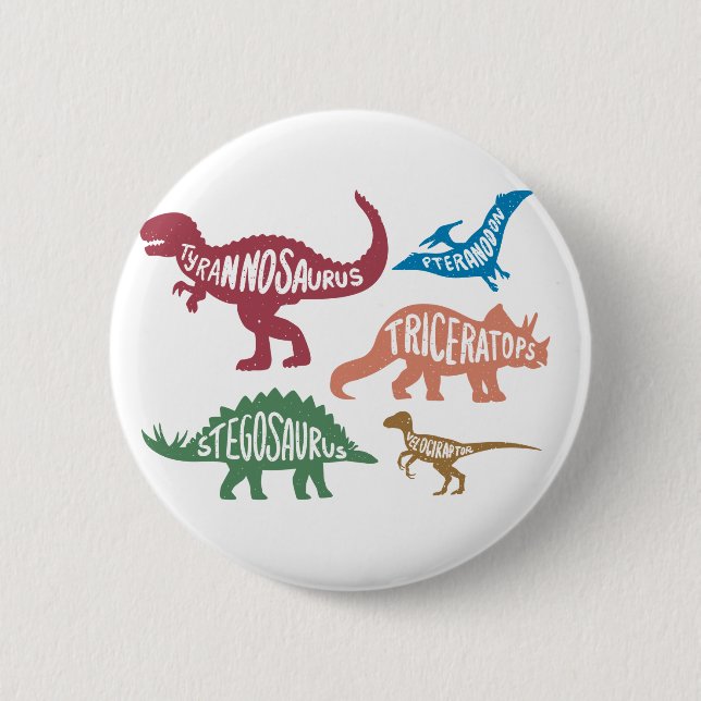Set of silhouettes of different dinosaurs 6 cm round badge (Front)