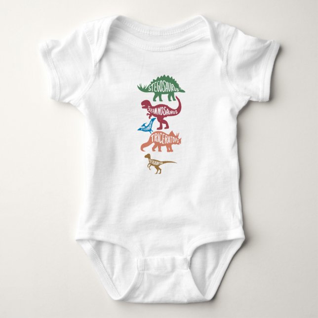 Set of silhouettes of different dinosaurs baby bodysuit (Front)