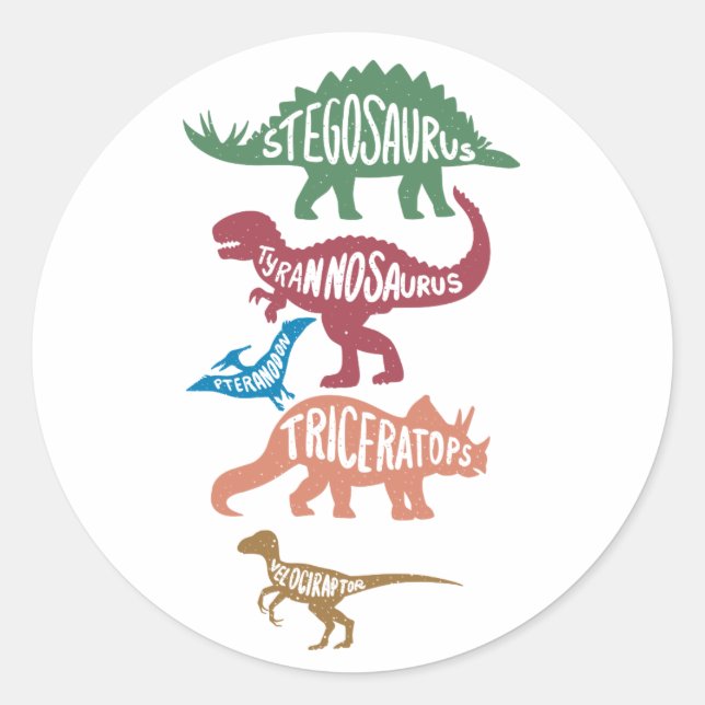 Set of silhouettes of different dinosaurs classic round sticker (Front)