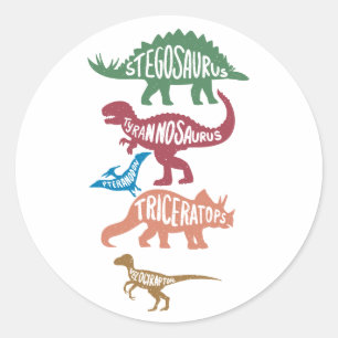 Set of silhouettes of different dinosaurs classic round sticker