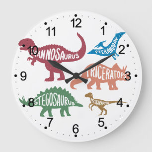 Set of silhouettes of different dinosaurs large clock