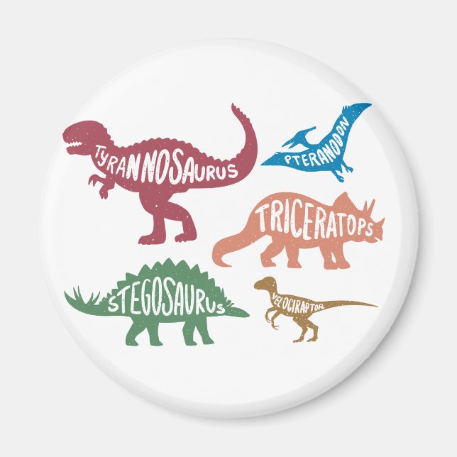 Set of silhouettes of different dinosaurs magnet (Front)