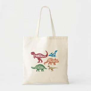 Set of silhouettes of different dinosaurs tote bag