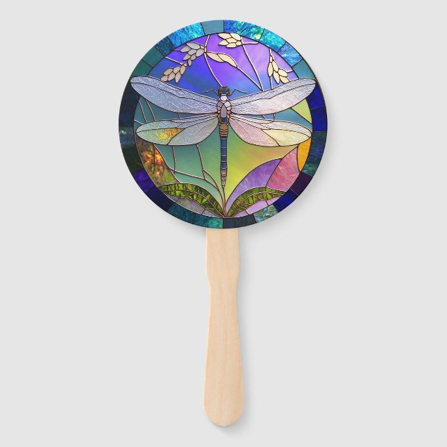 Set of Stained Glass Dragonfly Hand Fan (Front)